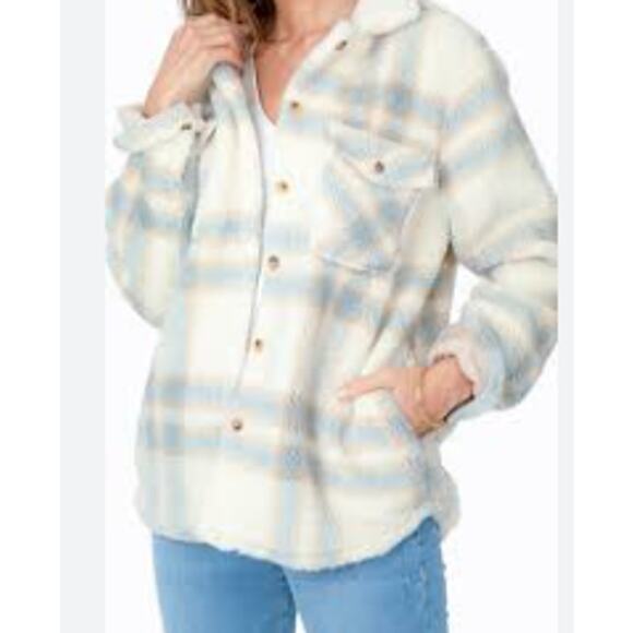 Dylan Malibu Town Shirt Jacket Shacket Plaid Natural Fleece Button Down Medium - Picture 1 of 13